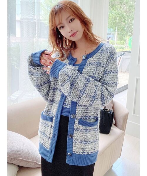 RESEXXY(リゼクシー)の「ツイードライクニットカーデ【セットアップ着用可能】(カーディガン/ボレロ・レディース・ブラック/ブルー/ベージュ・FREE)」の9枚目の写真