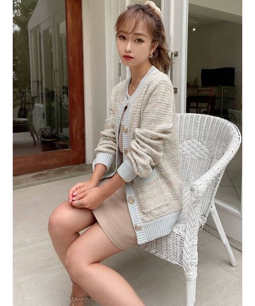 RESEXXY(リゼクシー)の「ツイードライクニットカーデ【セットアップ着用可能】(カーディガン/ボレロ・レディース・ブラック/ブルー/ベージュ・FREE)」の7枚目の写真