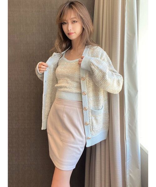 RESEXXY(リゼクシー)の「ツイードライクニットカーデ【セットアップ着用可能】(カーディガン/ボレロ・レディース・ブラック/ブルー/ベージュ・FREE)」の5枚目の写真