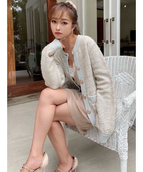 RESEXXY(リゼクシー)の「ツイードライクニットカーデ【セットアップ着用可能】(カーディガン/ボレロ・レディース・ブラック/ブルー/ベージュ・FREE)」の21枚目の写真