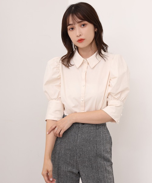 one after another NICE CLAUP(ワンアフターアナザーナイスクラップ)の「袖コンシャスパールボタンブラウス(シャツ/ブラウス・レディース・オフホワイト/ライトベージュ/ブラック/チェック・FREE)」の20枚目の写真