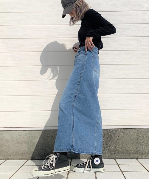 Q(キュー)の「ロングデニムスカート(デニムスカート・レディース・インディゴブルー・SMALL/MEDIUM/LARGE)」の10枚目の写真