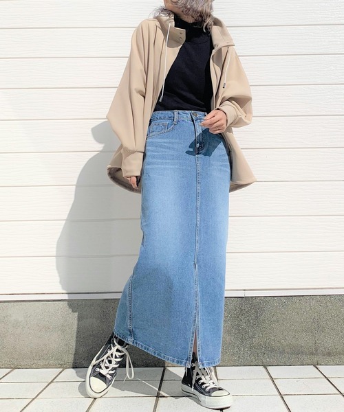 Q(キュー)の「ロングデニムスカート(デニムスカート・レディース・インディゴブルー・SMALL/MEDIUM/LARGE)」の5枚目の写真