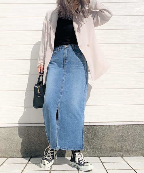 Q(キュー)の「ロングデニムスカート(デニムスカート・レディース・インディゴブルー・SMALL/MEDIUM/LARGE)」の4枚目の写真