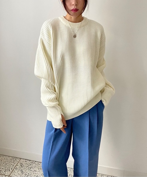 Didot.showroom(ディドット ショールーム)の「サムホールアームウォーマーリブニットトップス(ニット/セーター・レディース・ブラック/ベージュ/ブラウン/アイボリー・FREE)」の14枚目の写真