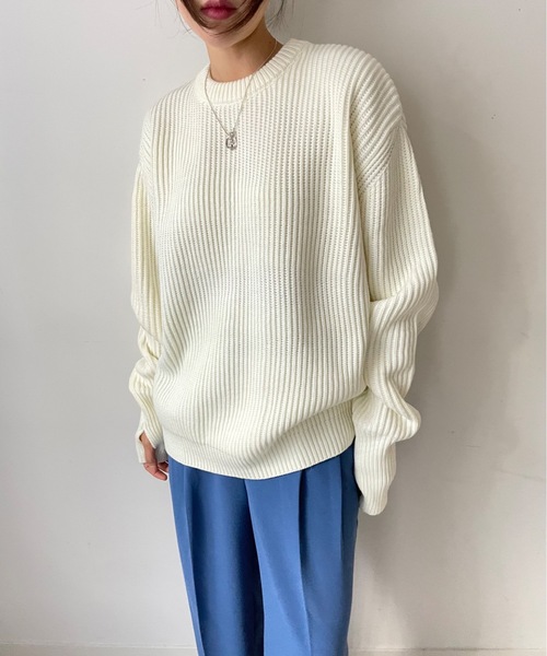 Didot.showroom(ディドット ショールーム)の「サムホールアームウォーマーリブニットトップス(ニット/セーター・レディース・ブラック/ベージュ/ブラウン/アイボリー・FREE)」の7枚目の写真
