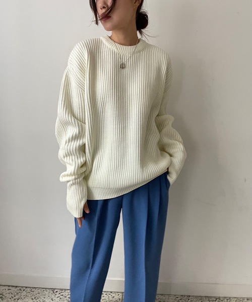 Didot.showroom(ディドット ショールーム)の「サムホールアームウォーマーリブニットトップス(ニット/セーター・レディース・ブラック/ベージュ/ブラウン/アイボリー・FREE)」の22枚目の写真