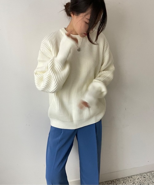 Didot.showroom(ディドット ショールーム)の「サムホールアームウォーマーリブニットトップス(ニット/セーター・レディース・ブラック/ベージュ/ブラウン/アイボリー・FREE)」の16枚目の写真