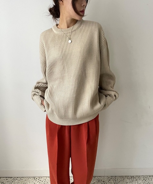 Didot.showroom(ディドット ショールーム)の「サムホールアームウォーマーリブニットトップス(ニット/セーター・レディース・ブラック/ベージュ/ブラウン/アイボリー・FREE)」の5枚目の写真