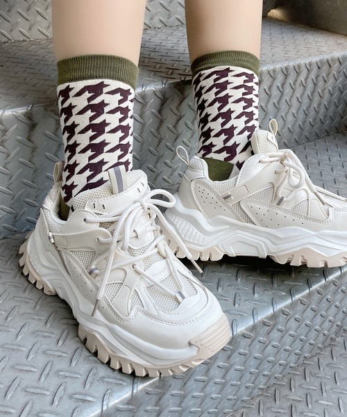 Figments（フィグメンツ）の「千鳥柄ソックス（ソックス/靴下・レディース・ブラック/カーキ・FREE）」の2枚目の写真