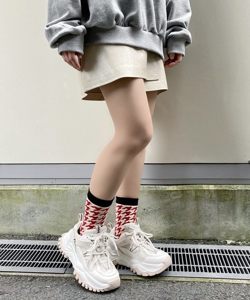 Figments（フィグメンツ）の「千鳥柄ソックス（ソックス/靴下・レディース・ブラック/カーキ・FREE）」の6枚目の写真