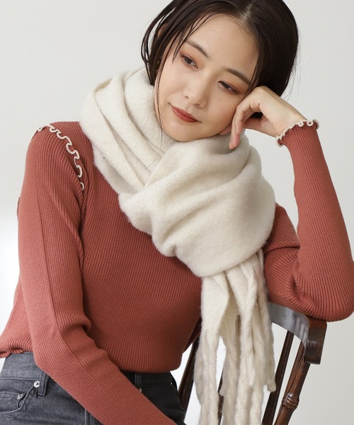 N.（N. Natural Beauty Basic）（エヌエヌナチュラルビューティーベーシック）の「◆フリンジストール（ストール/ショール・レディース・オフホワイト/パープル/ピンク・ﾌﾘ-）」の2枚目の写真