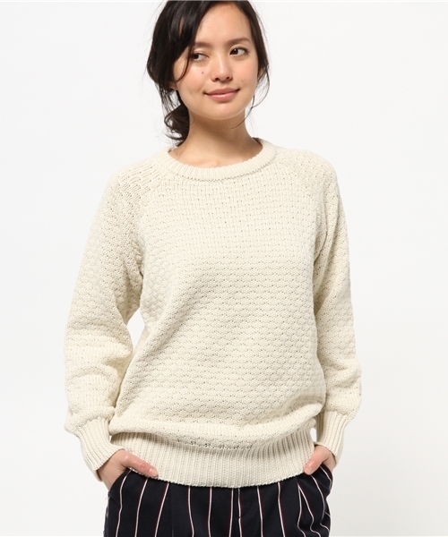 BEAMS BOY(ビームスボーイ)の「BEAMS BOY / 3ゲージ ラーベン編み クルー(ニット/セーター・レディース・ナチュラル/レッド系その他/グリーン・ONE SIZE)」の4枚目の写真