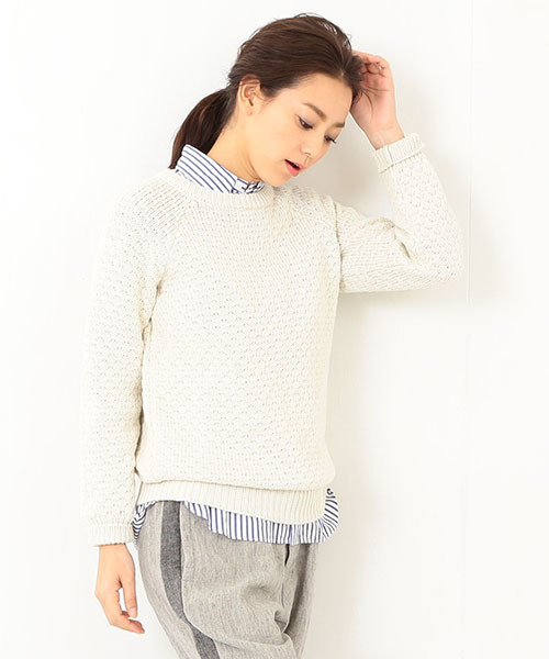 BEAMS BOY(ビームスボーイ)の「BEAMS BOY / 3ゲージ ラーベン編み クルー(ニット/セーター・レディース・ナチュラル/レッド系その他/グリーン・ONE SIZE)」の5枚目の写真