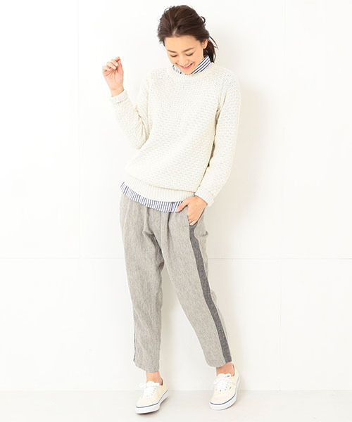 BEAMS BOY(ビームスボーイ)の「BEAMS BOY / 3ゲージ ラーベン編み クルー(ニット/セーター・レディース・ナチュラル/レッド系その他/グリーン・ONE SIZE)」の7枚目の写真