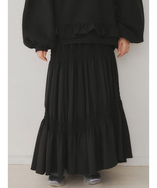merry jenny（メリージェニー）の「ギャザーギャザーアシメロングスカート（スカート・レディース・ブラック/ベージュ/カーキ・FREE）」の2枚目の写真