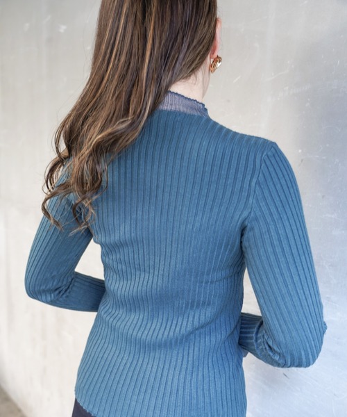 Loco Ocean（ロコオーシャン）の「シアーフリルネック リブ ハイネックニットトップス（ニット/セーター・レディース・ブラック/ベージュ/パープル/オフホワイト/ブルー/アイボリー・FREE）」の22枚目の写真