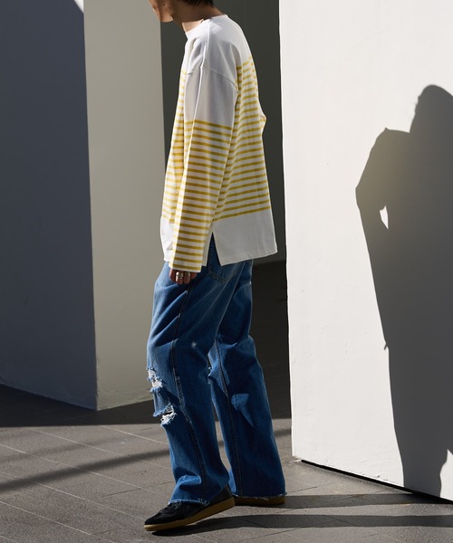 DISCOAT（ディスコート）の「バスクボーダービックロングスリーブ（Tシャツ/カットソー・メンズ・イエロー/ブルー/グリーン・LARGE/MEDIUM）」の6枚目の写真