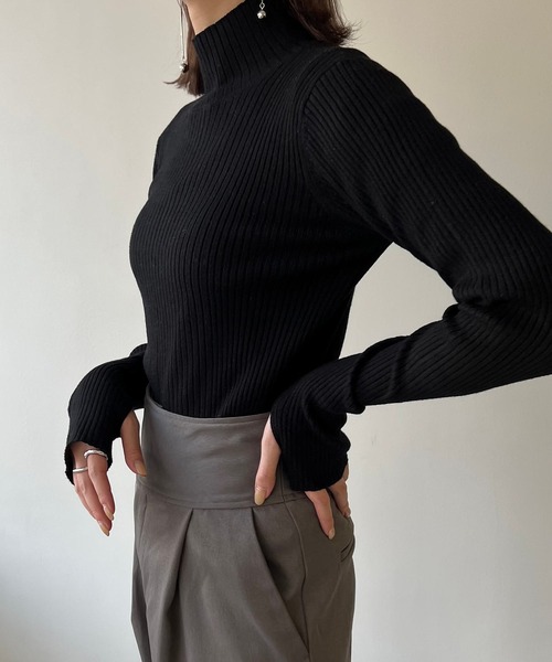 Amiur(エミレ)の「combination rib knit(ニット/セーター・レディース・ブラック/ベージュ/ラベンダー・FREE)」の2枚目の写真