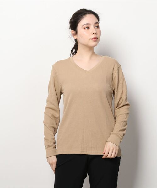 INNOCENT（イノセント）の「『RDS』Vネックワッフルカットソー（Tシャツ/カットソー・レディース・ホワイト/ブラック/ベージュ/ネイビー/カーキ/ライトピンク/グレー・MEDIUM/LARGE/X-LARGE）」の14枚目の写真