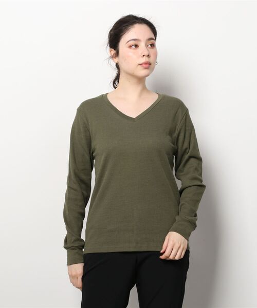 INNOCENT（イノセント）の「『RDS』Vネックワッフルカットソー（Tシャツ/カットソー・レディース・ホワイト/ブラック/ベージュ/ネイビー/カーキ/ライトピンク/グレー・MEDIUM/LARGE/X-LARGE）」の15枚目の写真