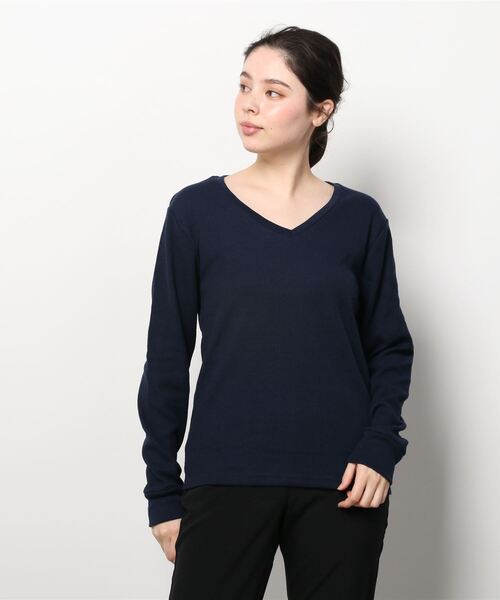 INNOCENT（イノセント）の「『RDS』Vネックワッフルカットソー（Tシャツ/カットソー・レディース・ホワイト/ブラック/ベージュ/ネイビー/カーキ/ライトピンク/グレー・MEDIUM/LARGE/X-LARGE）」の16枚目の写真