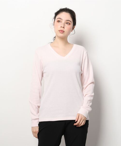 INNOCENT（イノセント）の「『RDS』Vネックワッフルカットソー（Tシャツ/カットソー・レディース・ホワイト/ブラック/ベージュ/ネイビー/カーキ/ライトピンク/グレー・MEDIUM/LARGE/X-LARGE）」の17枚目の写真