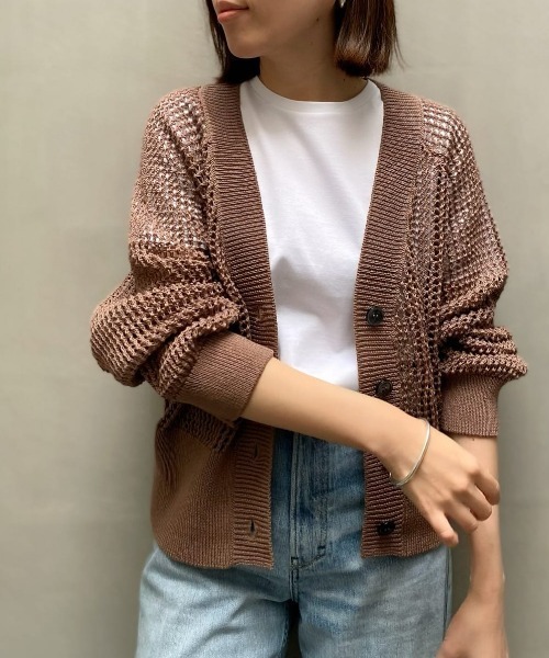 RIVE DROITE(リヴドロワ)の「ハリヌキメッシュVネックカーディガン(カーディガン/ボレロ・レディース・グリーン/モカ・FREE)」の2枚目の写真