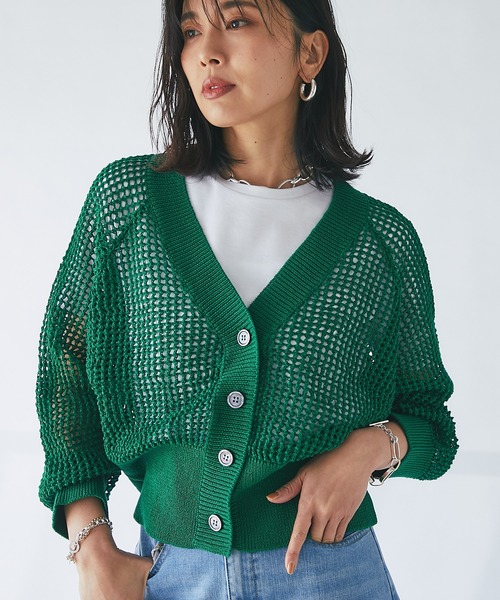 RIVE DROITE(リヴドロワ)の「ハリヌキメッシュVネックカーディガン(カーディガン/ボレロ・レディース・グリーン/モカ・FREE)」の5枚目の写真