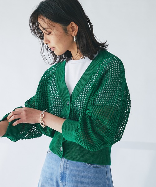 RIVE DROITE(リヴドロワ)の「ハリヌキメッシュVネックカーディガン(カーディガン/ボレロ・レディース・グリーン/モカ・FREE)」の10枚目の写真