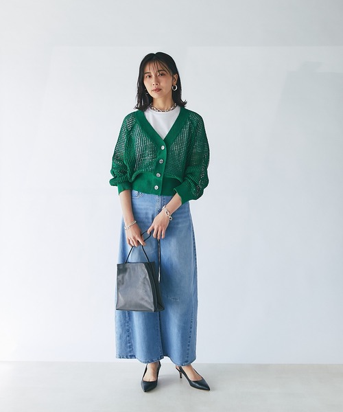 RIVE DROITE(リヴドロワ)の「ハリヌキメッシュVネックカーディガン(カーディガン/ボレロ・レディース・グリーン/モカ・FREE)」の15枚目の写真