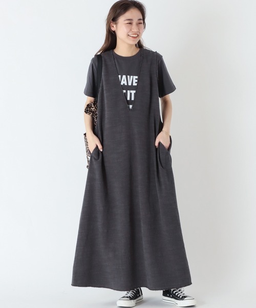 JOURNAL STANDARD relume(ジャーナルスタンダード レリューム)の「リネンコットンカットオフVネックワンピース(ジャンパースカート・レディース・グレー・FREE)」の4枚目の写真