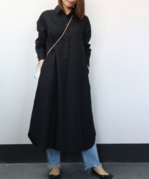 aunt lily フレンチリネンシャツワンピース 13AR 新品タグ付き】aunt lily フレンチリネン100% シャツワンピース