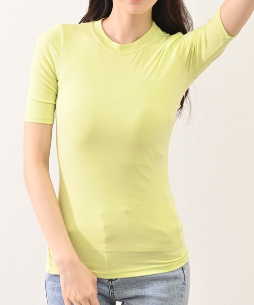BULLISH(ブリッシュ)の「BULLISH(ブリッシュ) 五分袖 クルーネックTシャツ(Tシャツ/カットソー・レディース・ホワイト/ブラック/ライム・FREE)」の1枚目の写真
