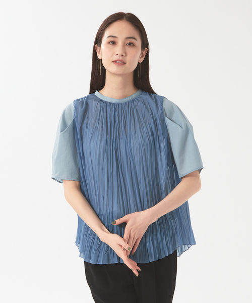 qualite（カリテ）の「プリーツドッキングプルオーバー（Tシャツ/カットソー・レディース・ホワイト/ブルー/チャコールグレー・36/38）」の3枚目の写真