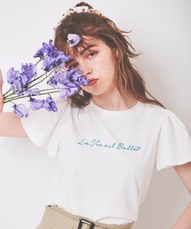 フリル袖ロゴTシャツ