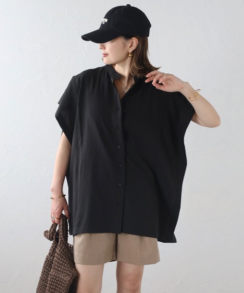 セール】バンドカラースクエアポンチョシャツ（シャツ/ブラウス