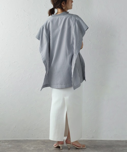 セール】バンドカラースクエアポンチョシャツ（シャツ/ブラウス