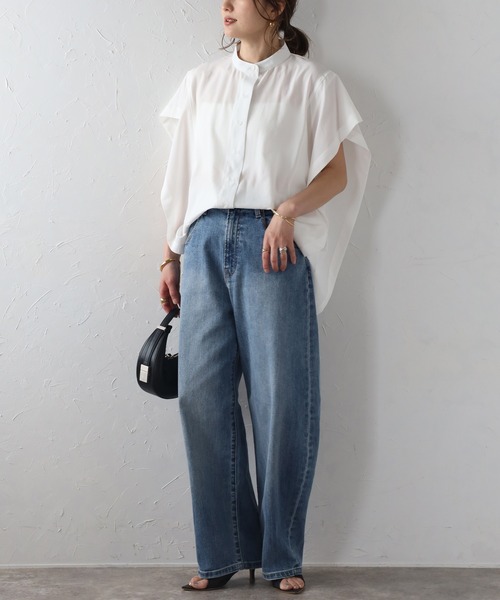 セール】バンドカラースクエアポンチョシャツ（シャツ/ブラウス