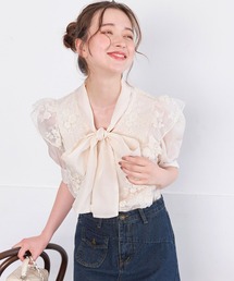 TITTY&CO. | 【titty&Co. Produced by POYO】刺繍レースリボン半袖ブラウス(シャツ/ブラウス)