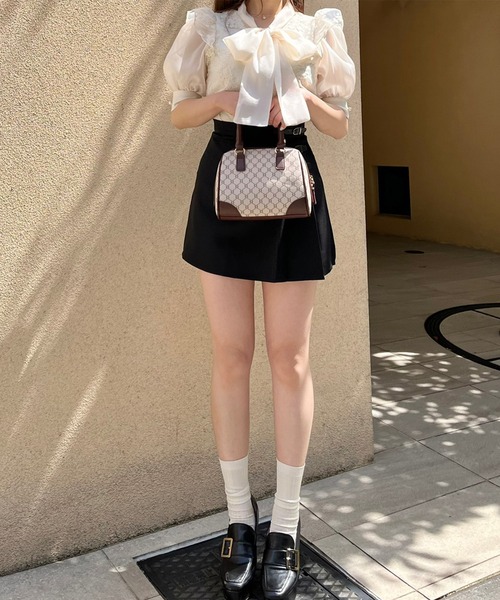 TITTY&CO.（ティティーアンドコー）の「【TITTY&CO.】刺繍レースリボン半袖ブラウス（シャツ/ブラウス・レディース・アイボリー/グレー系その他/ブラック・FREE）」の13枚目の写真