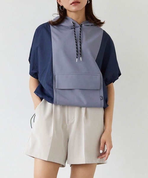 179/WG（イチナナキュウダブルジー）の「ドッキング ショートスリーブ フーディ（パーカー・レディース・パープル/オフホワイト/ブルー・FREE）」の3枚目の写真
