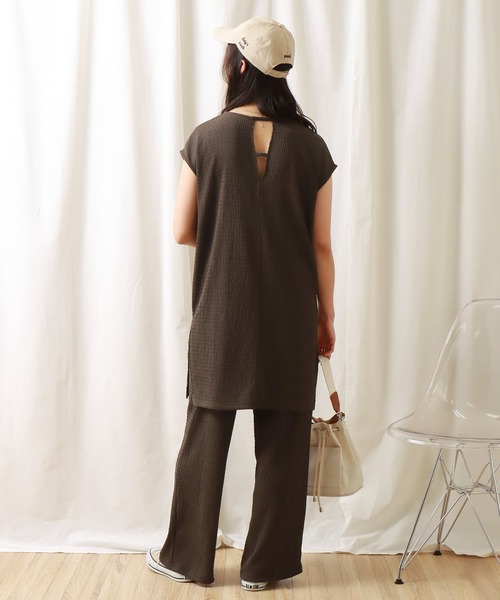 libelle more（リベル モア）の「シャーリングカットソー　セットアップ（セットアップ・レディース・ブラック/ベージュ/ブラウン・L/M）」の3枚目の写真