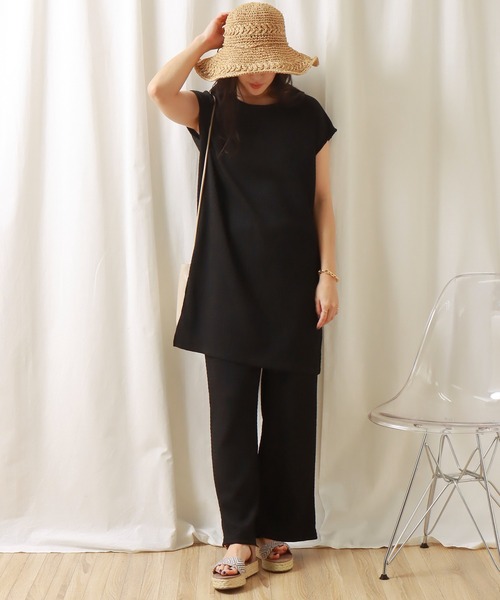 libelle more（リベル モア）の「シャーリングカットソー　セットアップ（セットアップ・レディース・ブラック/ベージュ/ブラウン・L/M）」の8枚目の写真