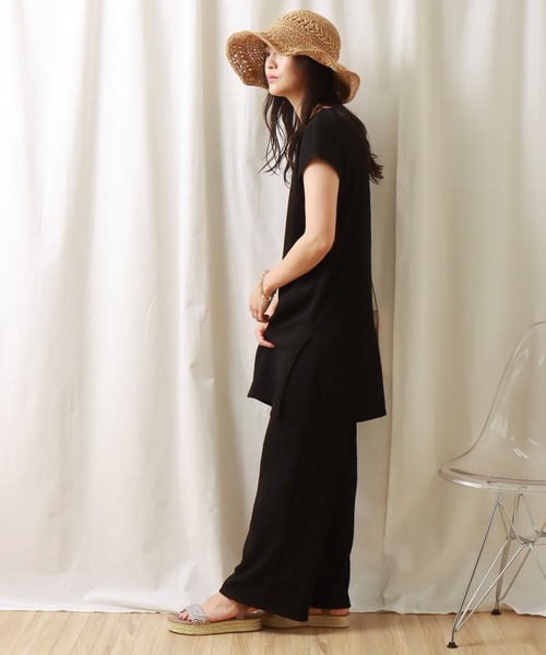 libelle more（リベル モア）の「シャーリングカットソー　セットアップ（セットアップ・レディース・ブラック/ベージュ/ブラウン・L/M）」の9枚目の写真