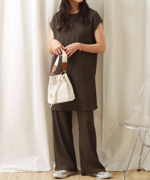 libelle more（リベル モア）の「シャーリングカットソー　セットアップ（セットアップ・レディース・ブラック/ベージュ/ブラウン・L/M）」の14枚目の写真