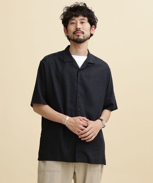 NANO universe（ナノユニバース）の「LB.04/フレンチリネンオープンカラーシャツ（シャツ/ブラウス・メンズ・ブルーグリーン/レッド系その他2/ブラック/ネイビー・M/S/L/XL）」の16枚目の写真