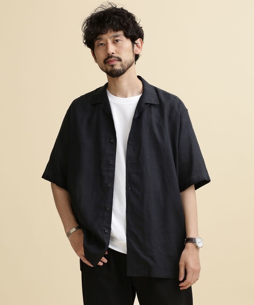 NANO universe（ナノユニバース）の「LB.04/フレンチリネンオープンカラーシャツ（シャツ/ブラウス・メンズ・ブルーグリーン/レッド系その他2/ブラック/ネイビー・M/S/L/XL）」の19枚目の写真