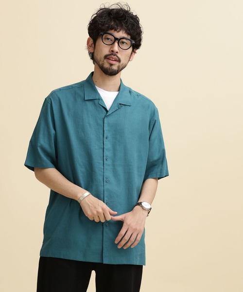 NANO universe（ナノユニバース）の「LB.04/フレンチリネンオープンカラーシャツ（シャツ/ブラウス・メンズ・ブルーグリーン/レッド系その他2/ブラック/ネイビー・M/S/L/XL）」の21枚目の写真