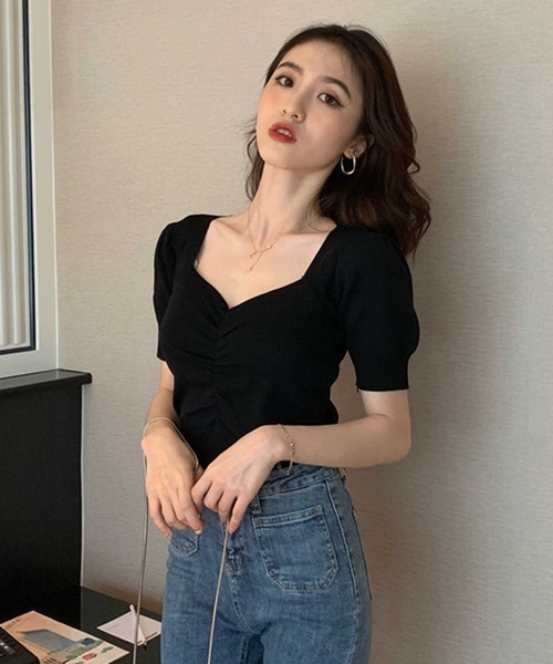 LUGG NAGG（ラグナグ）の「パフスリーブシャーリングサマーニットトップス（Tシャツ/カットソー・レディース・ローズ/イエロー/レッド/レッドパープル/ホワイト/ブラック/ベージュ・M）」の10枚目の写真